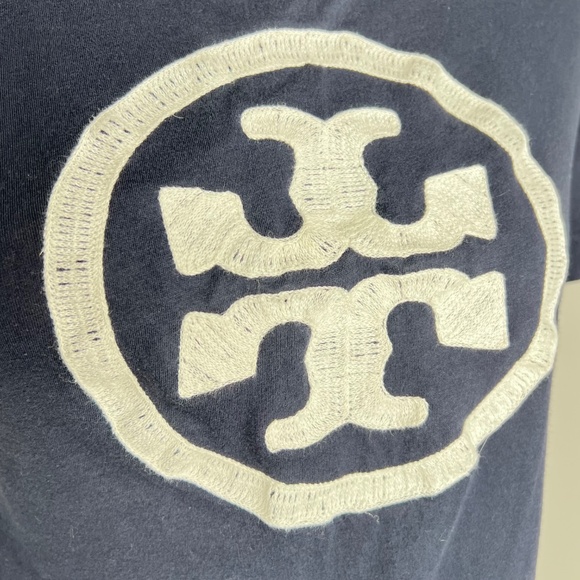 Tory Burch Logo Navy Blue Cotton Shirt Top S - Picture 2 of 4